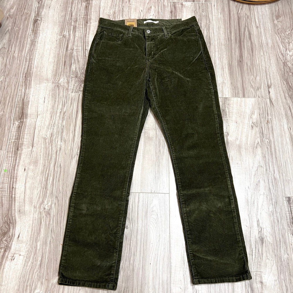 Levi's Classic Straight Corduroy Jeans Green 12M (W31 L30) Mid Rise Women NWT - Picture 3 of 14